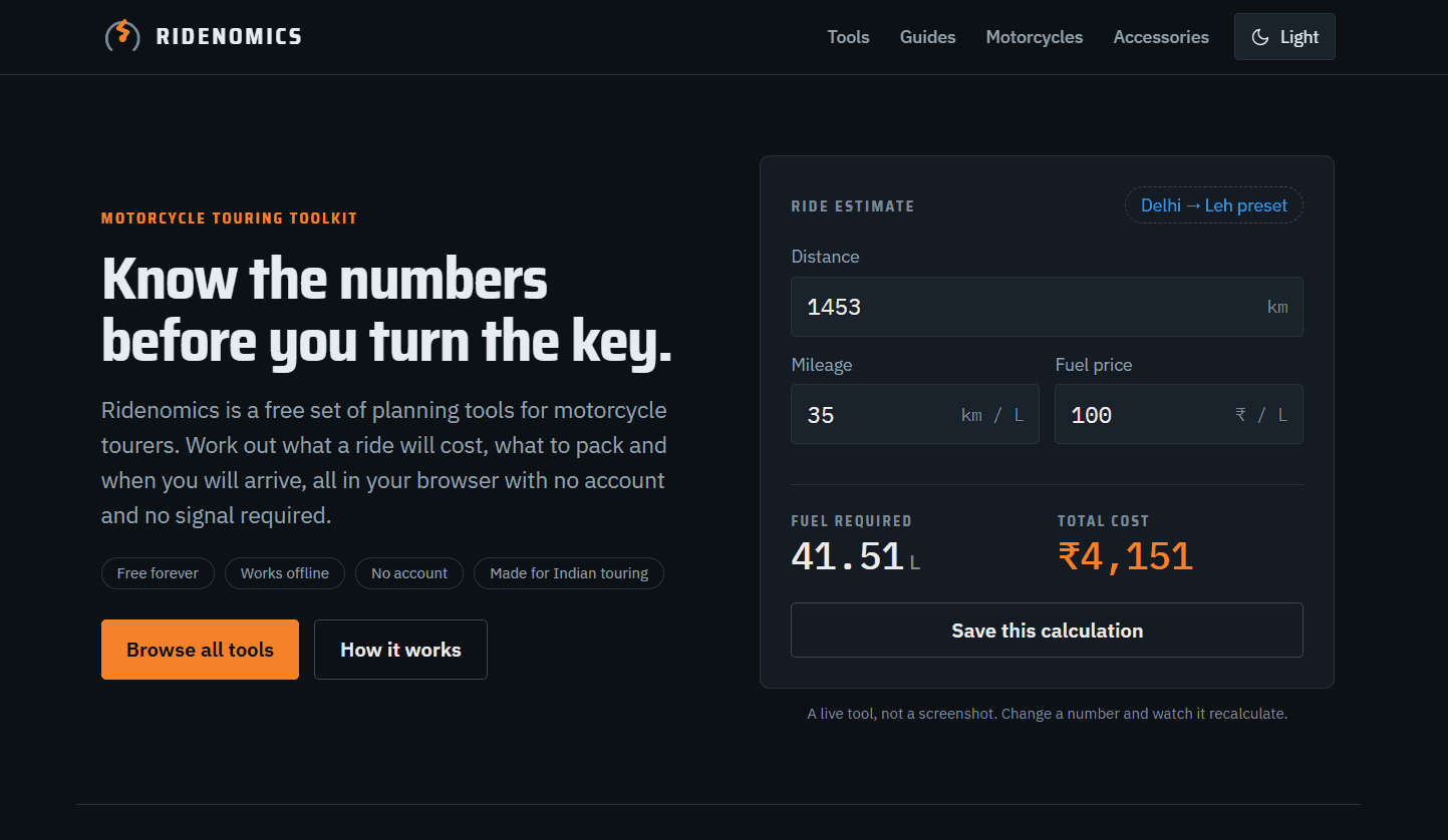 Ridenomics web application screenshot